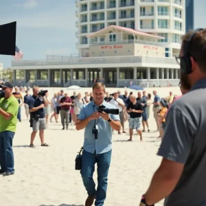 Filming of Outer Banks in Myrtle Beach with fans and crew