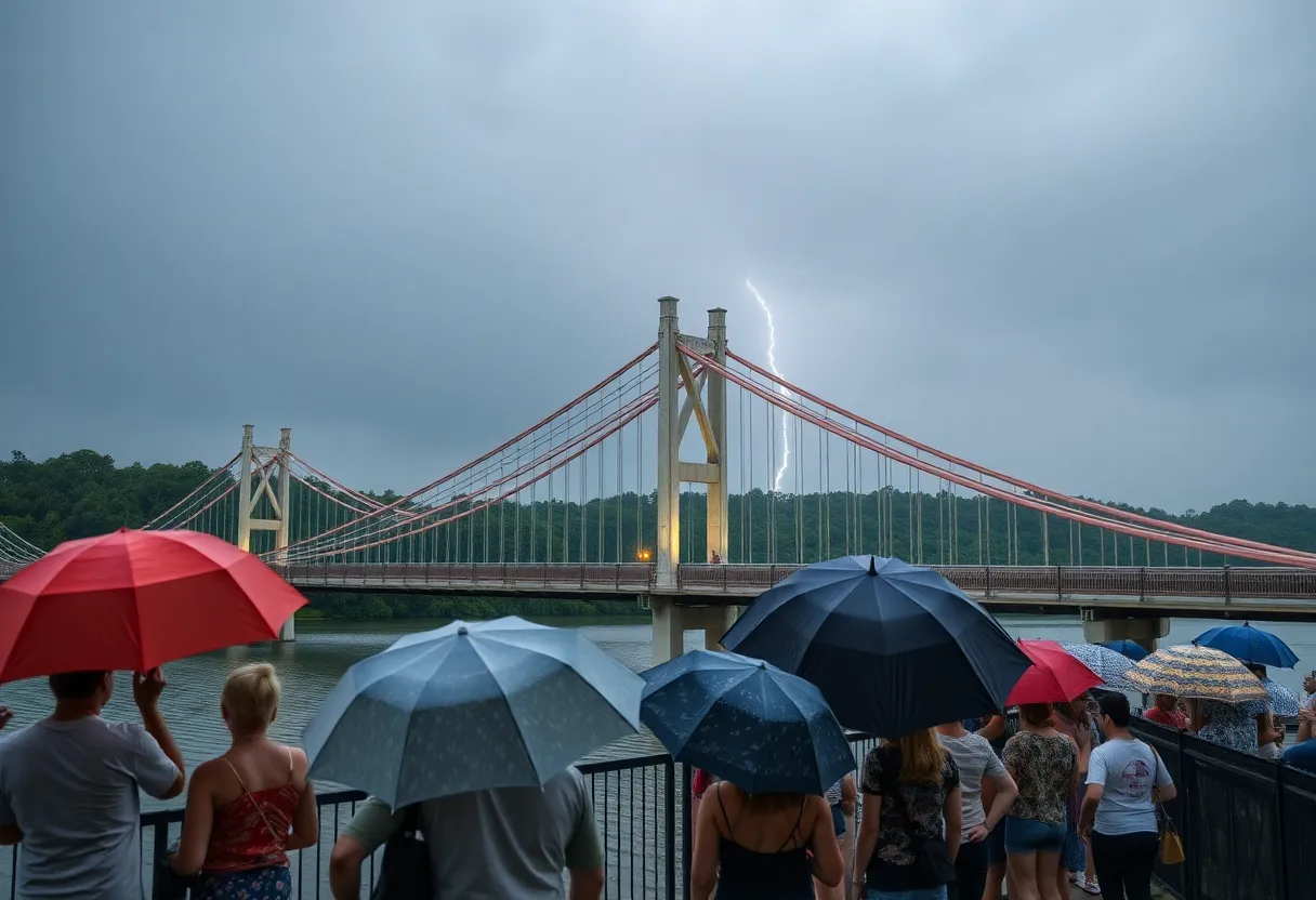 Scene of fans and stormy weather at Socastee Swing Bridge during Outer Banks filming