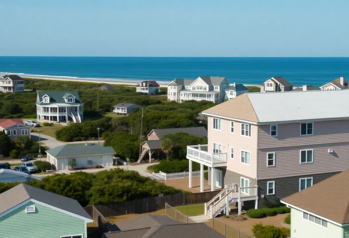Aerial view of Outer Banks showing a mix of vacation properties and local residences