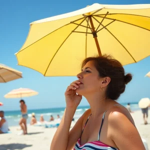 A beach scene in Northern Outer Banks showcasing families enjoying the summer sun.