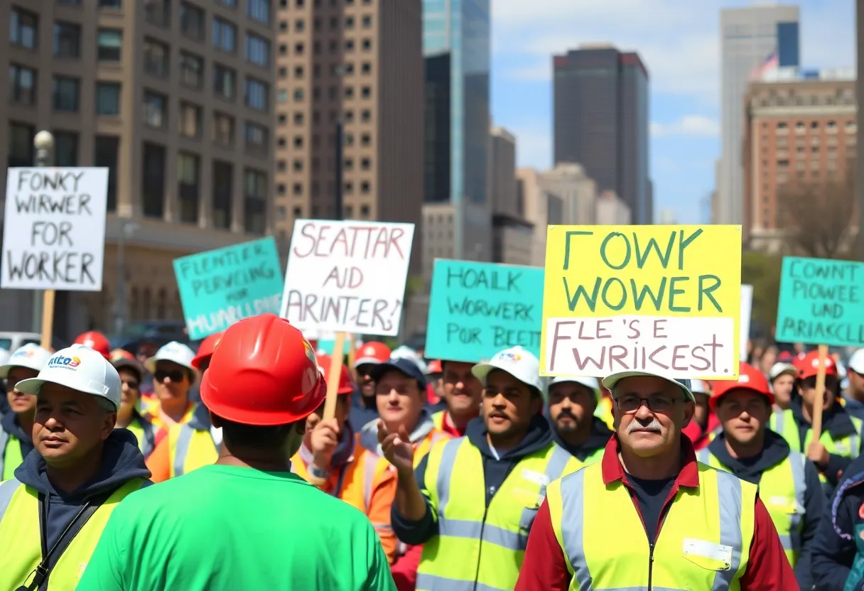 City workers protesting for better pay and conditions in Philadelphia.