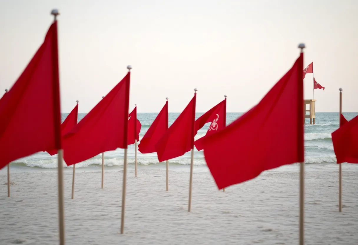 Red flags indicating dangerous swimming conditions at Virginia Beach