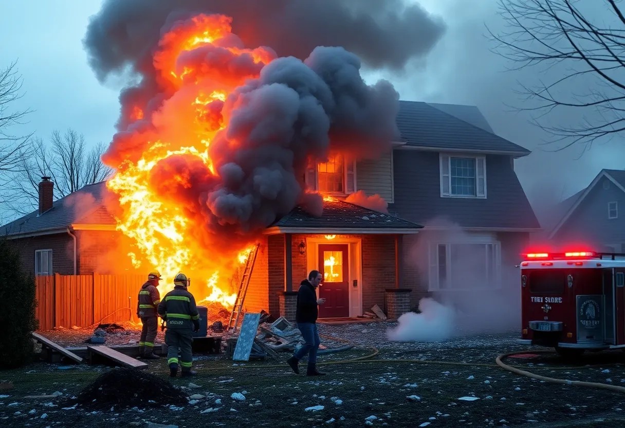 Firefighters responding to a house explosion in Roanoke Island