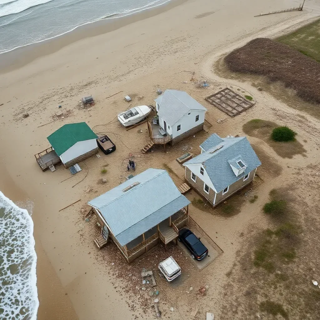Collapsed homes due to coastal erosion in Rodanthe, NC