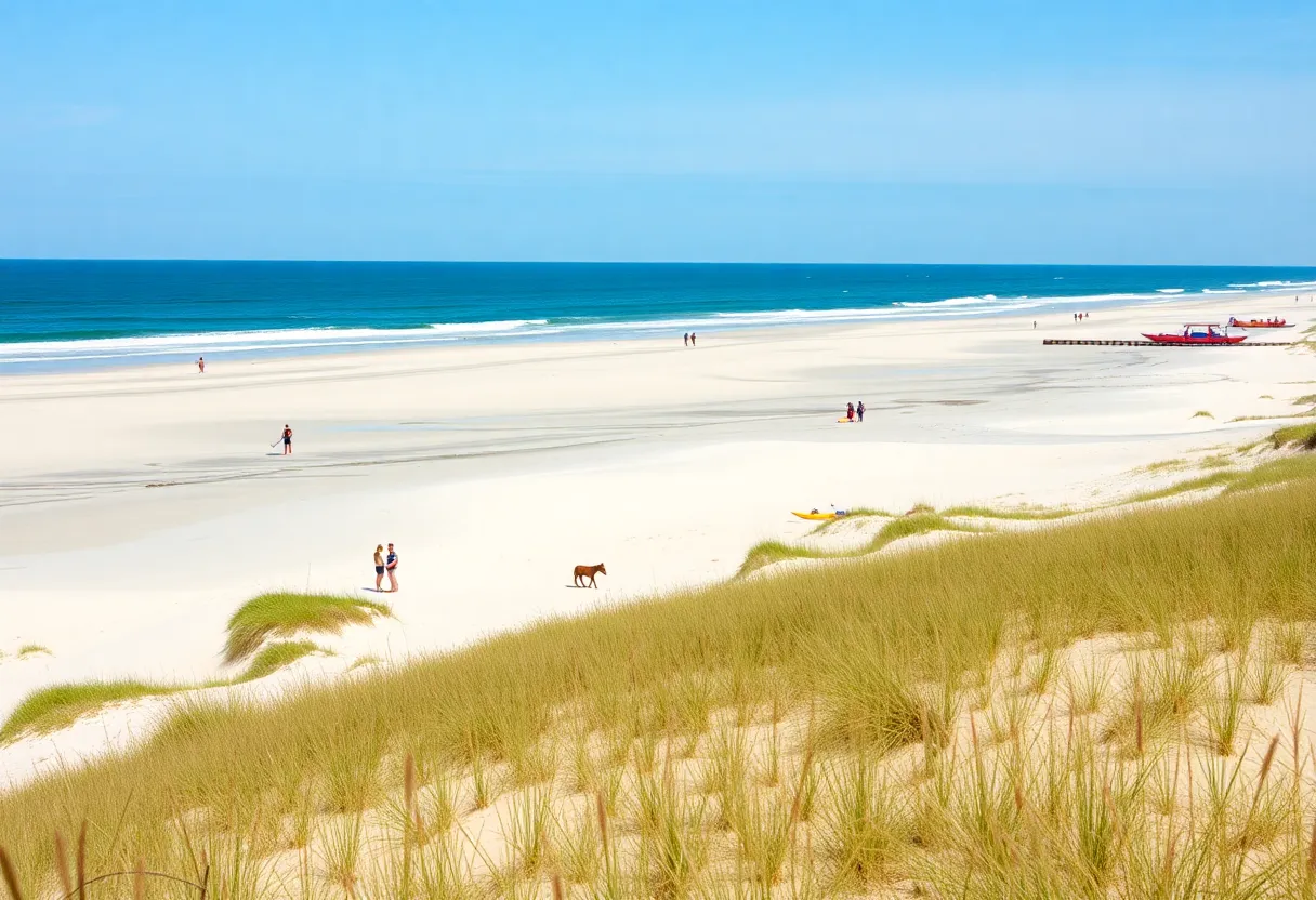 Beautiful Outer Banks beach landscape with outdoor activities
