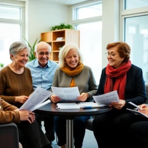 A group of seniors discussing financial matters related to new tax deductions.