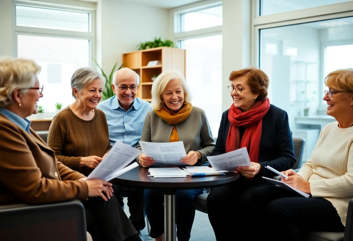 A group of seniors discussing financial matters related to new tax deductions.