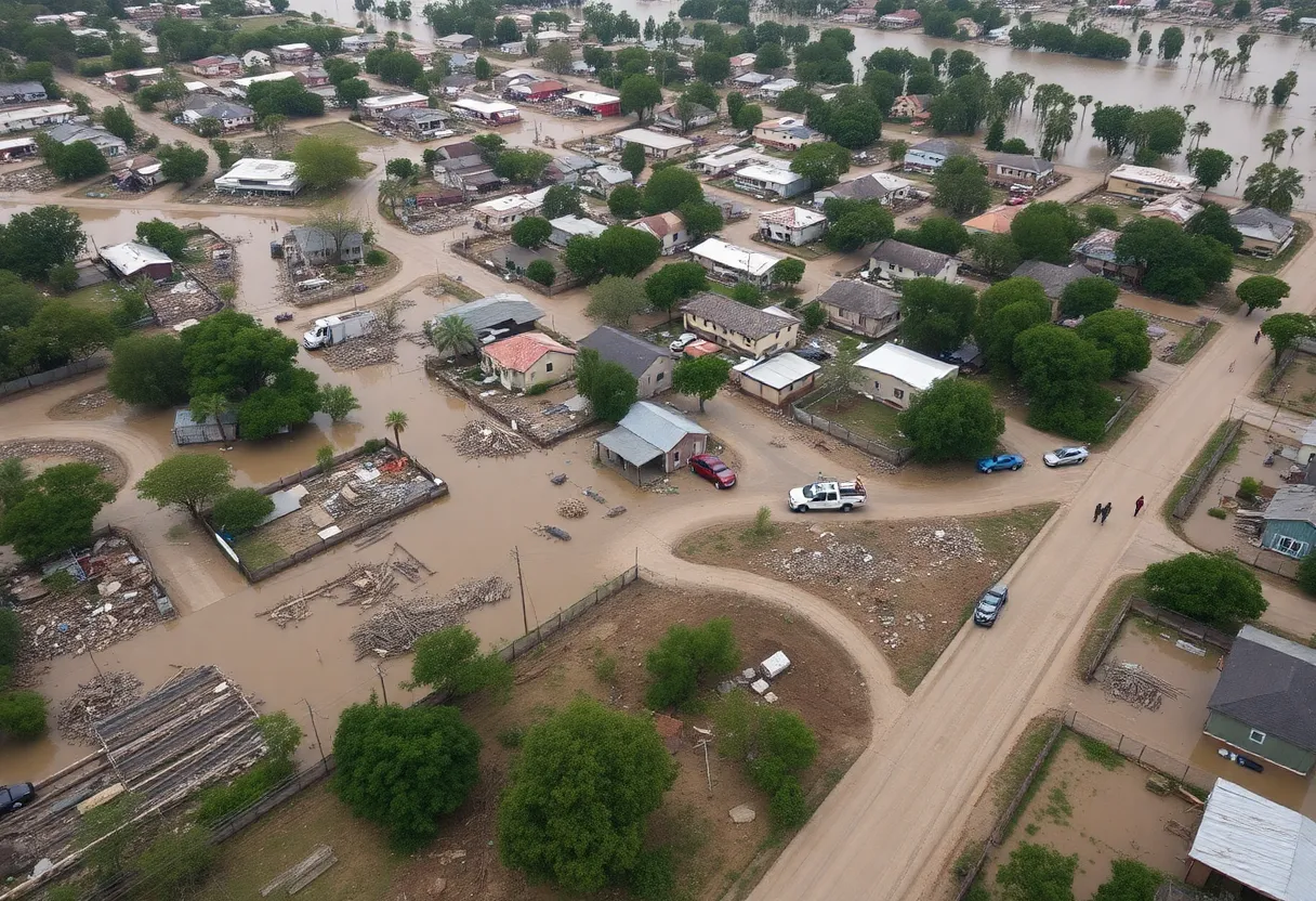 Emergency response teams conducting rescue operations in Texas flood affected area