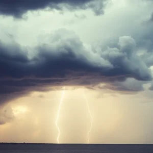 Dramatic stormy sky with lightning over the Outer Banks