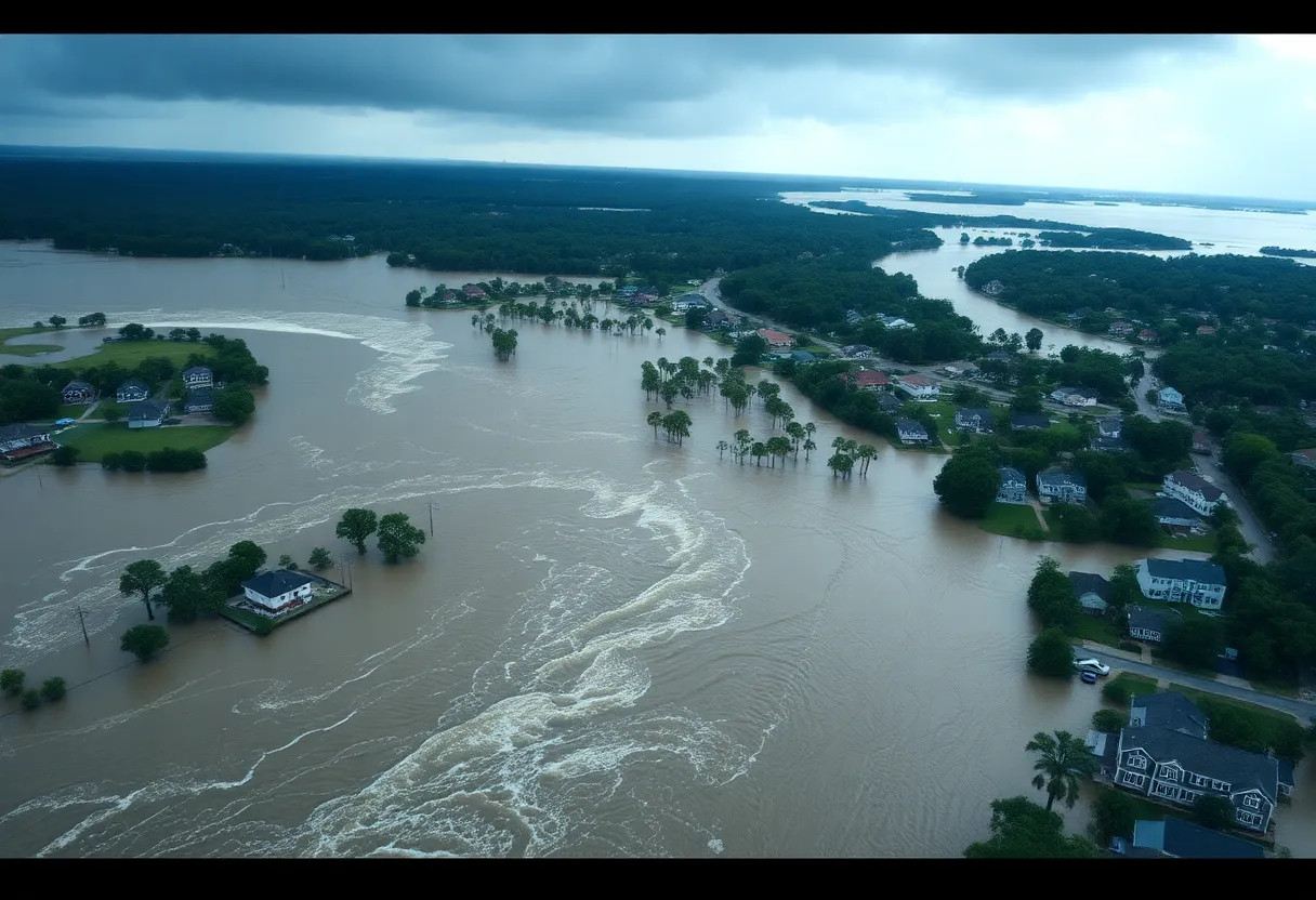 Flooded landscape in North Carolina following Tropical Depression Chantal