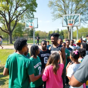 Fans interacting with UNC basketball players during the autograph session