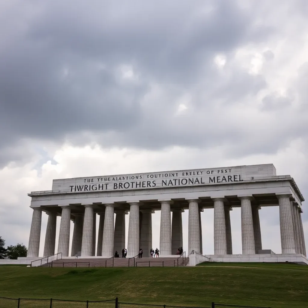 Wright Brothers National Memorial during a somber atmosphere