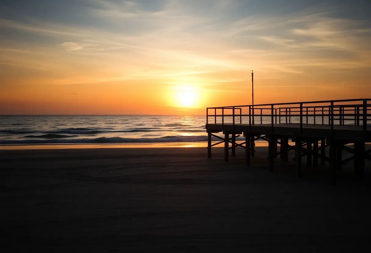 Sunset view of Avalon Fishing Pier, symbolizing loss and mourning.