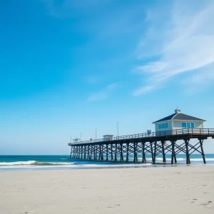 A serene view of Avalon Fishing Pier in Kill Devil Hills, North Carolina