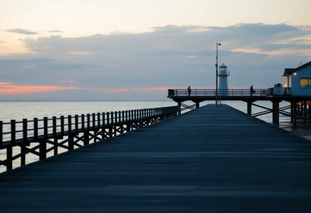 Serene view of Avalon Fishing Pier at sunrise