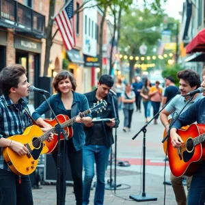 Young musicians performing live on the streets of Wilmington, North Carolina.