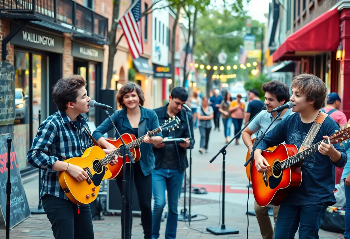 Young musicians performing live on the streets of Wilmington, North Carolina.