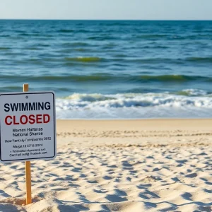 Sign indicating swimming closure at Cape Hatteras National Seashore