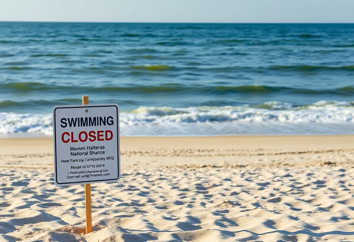 Sign indicating swimming closure at Cape Hatteras National Seashore