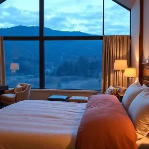 Cozy hotel room in North Carolina with mountain views