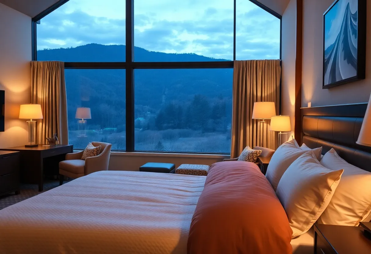 Cozy hotel room in North Carolina with mountain views