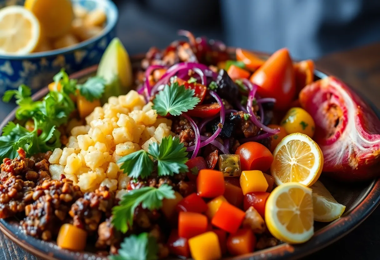 A colorful spread of Creole dishes symbolizing heritage and resilience.