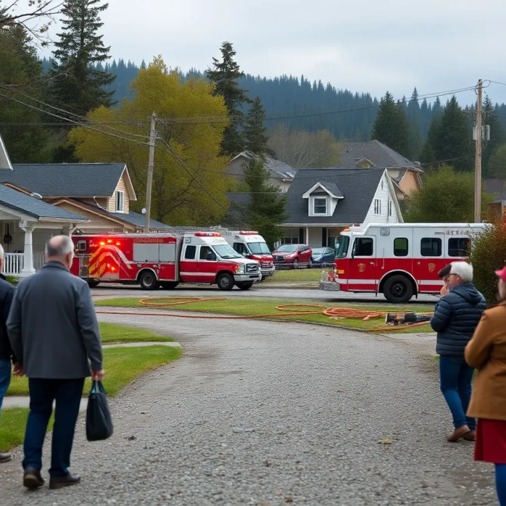 Duck neighborhood after a house fire with visible emergency response.