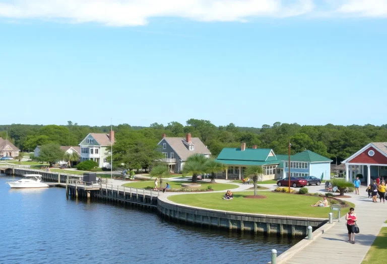 Scenic view of Duck, North Carolina, showcasing its waterfront and outdoor activities.