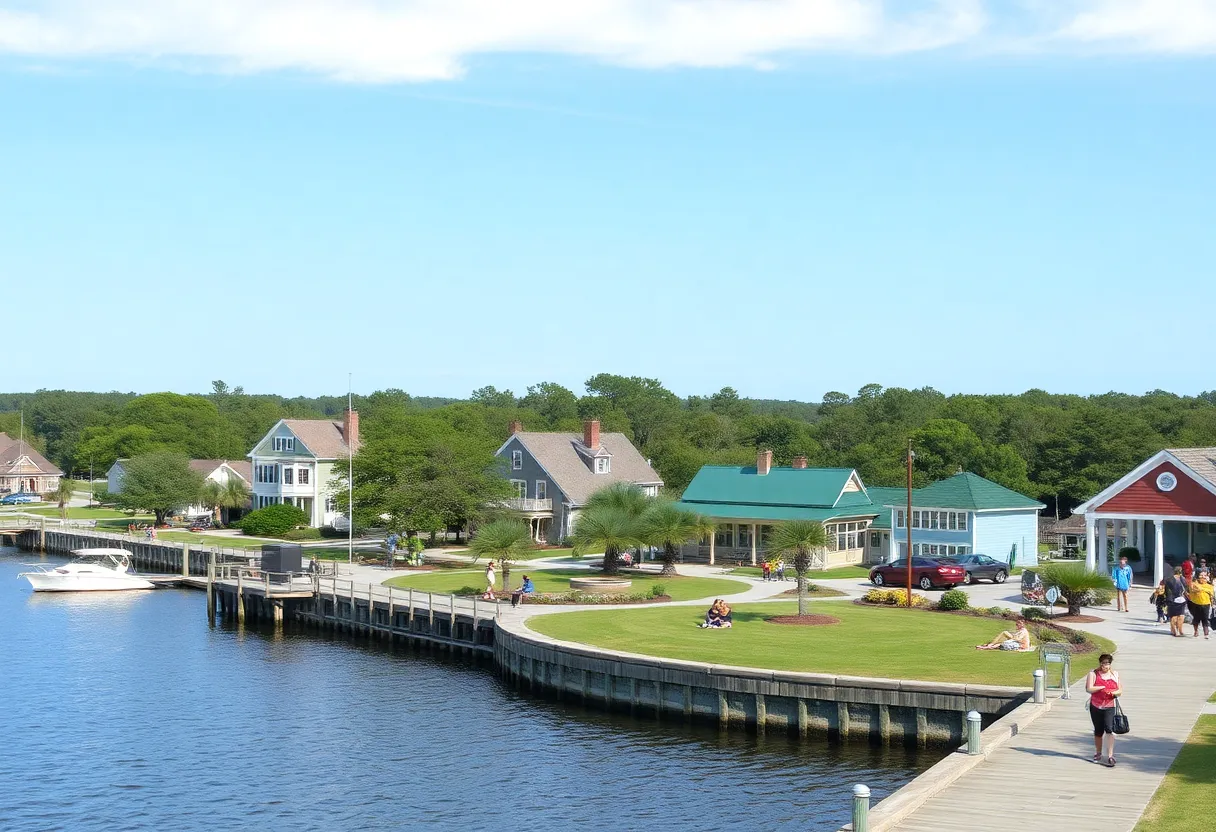 Scenic view of Duck, North Carolina, showcasing its waterfront and outdoor activities.