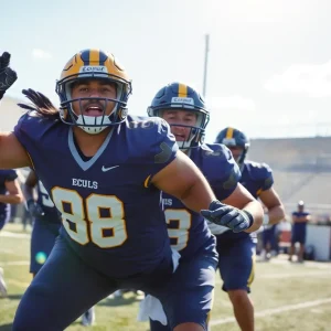 ECU football team practicing on the field