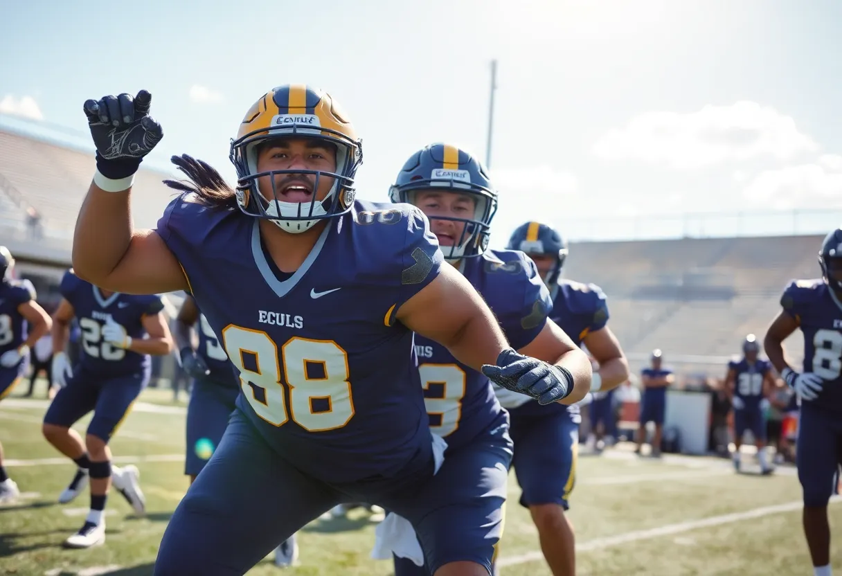 ECU football team practicing on the field