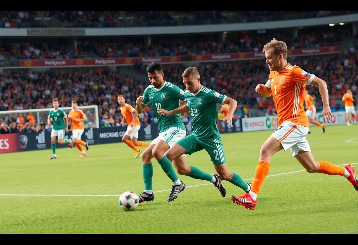 ECU soccer and football players competing on the field