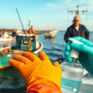 Fishermen in North Carolina taking health precautions at the coast.