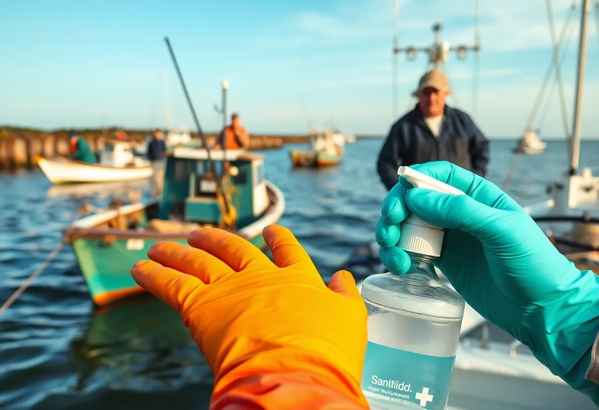 Fishermen in North Carolina taking health precautions at the coast.