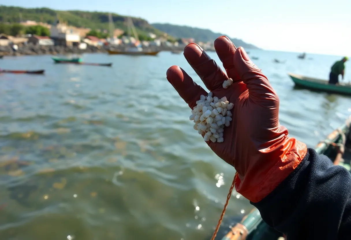 Coastal environment in Wanchese with fishermen preparing their catch.