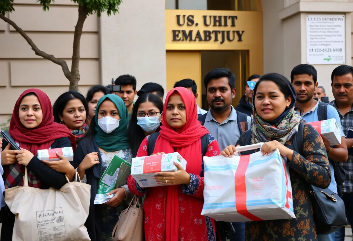 Gaza residents gathered outside a U.S. embassy seeking visas