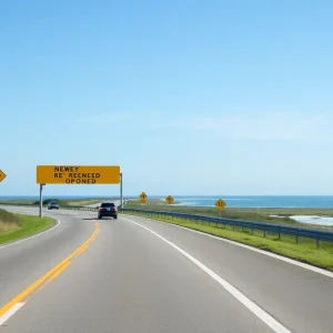 Road reopening sign on Hatteras Island following hurricane