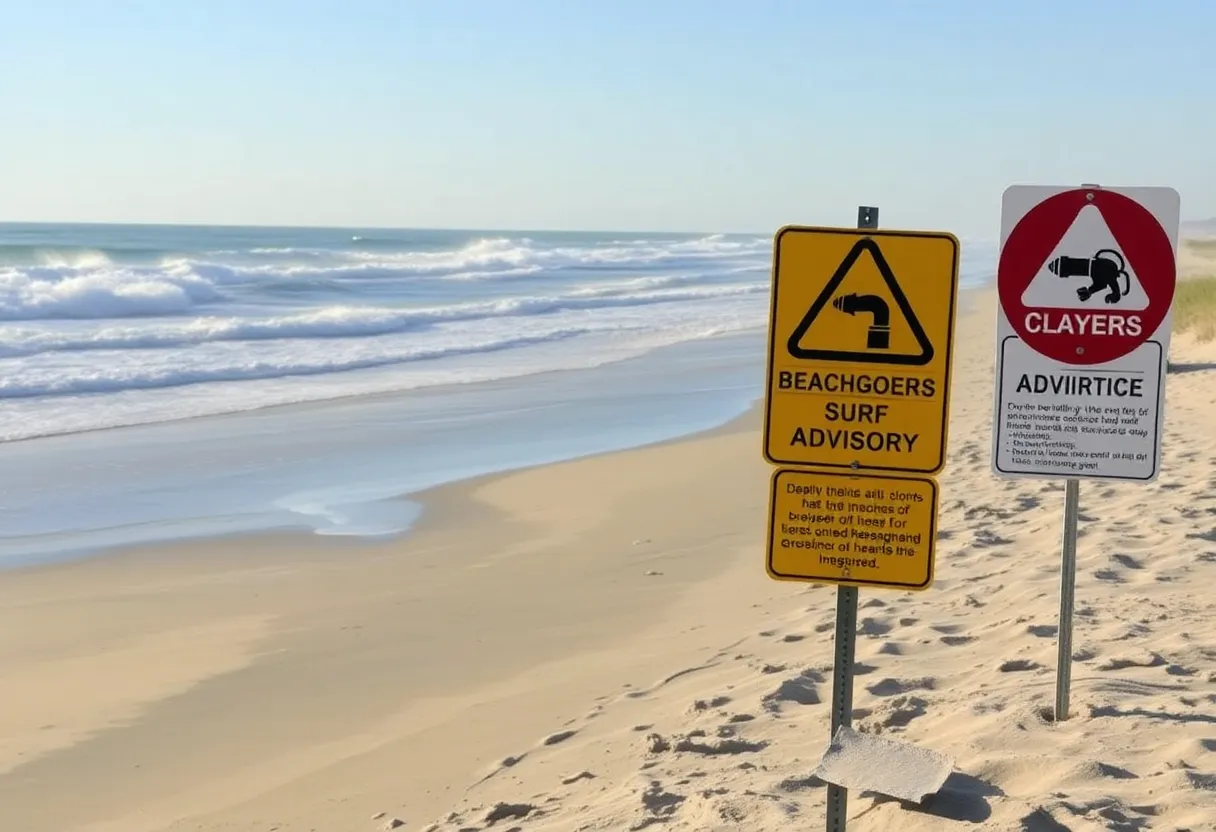 Dangerous surf conditions at Outer Banks beach during high surf advisory.