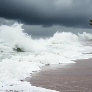 Dramatic waves and stormy skies during Hurricane Erin