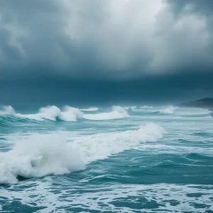 Flooded beach area due to Hurricane Erin