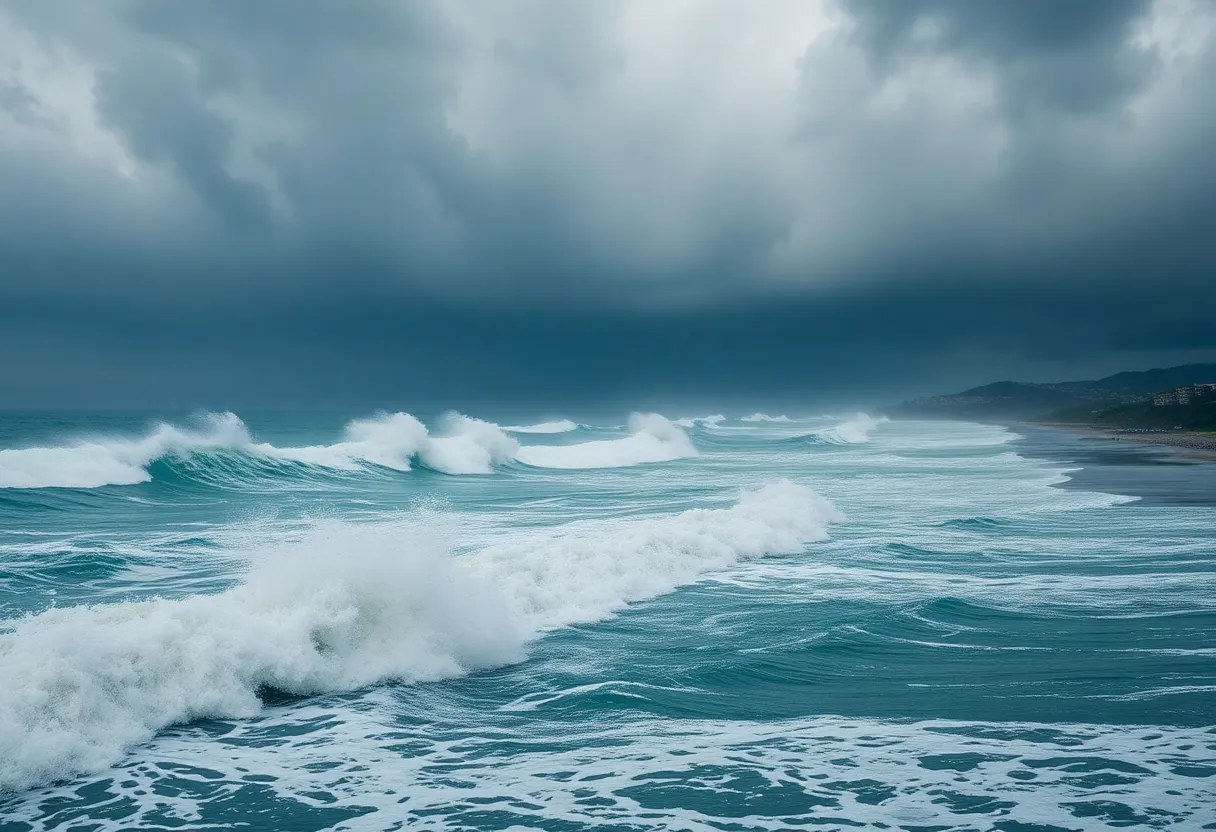 Flooded beach area due to Hurricane Erin