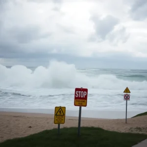 High waves and stormy weather at the Outer Banks during Hurricane Erin