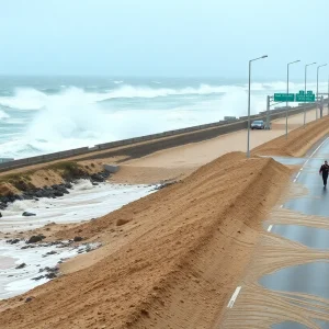 Overwash on N.C. Highway 12 due to Hurricane Erin