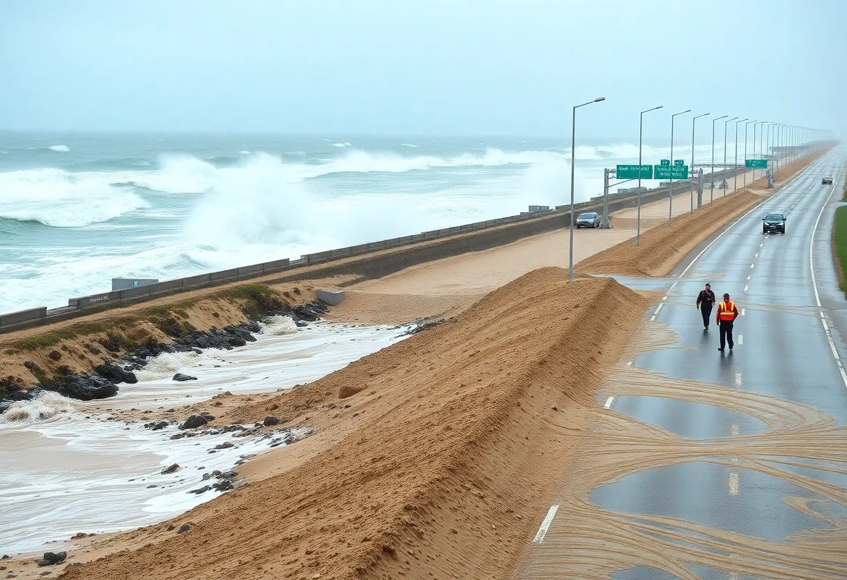Overwash on N.C. Highway 12 due to Hurricane Erin