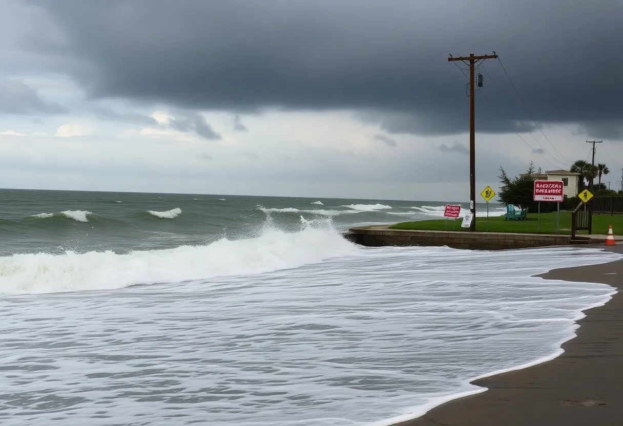 Dramatic waves and stormy skies as Hurricane Erin approaches coastal North Carolina.