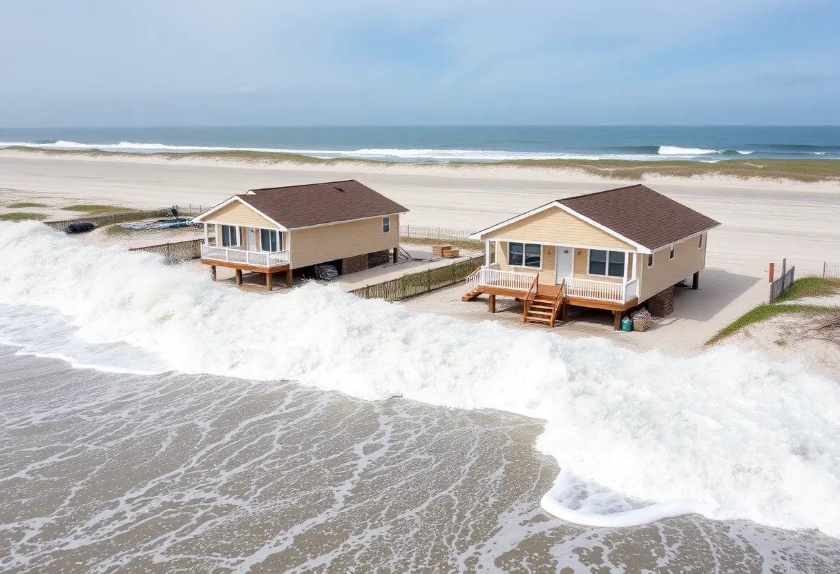 Damaged beachfront homes in Rodanthe due to Hurricane Erin