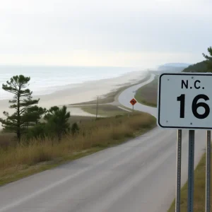 Scenic view of N.C. 12 along North Carolina coastline post-storm
