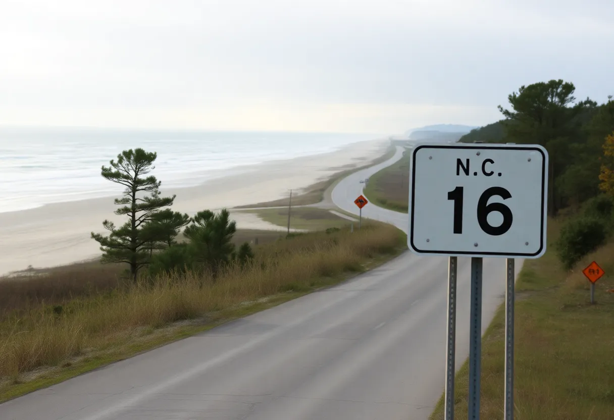 Scenic view of N.C. 12 along North Carolina coastline post-storm