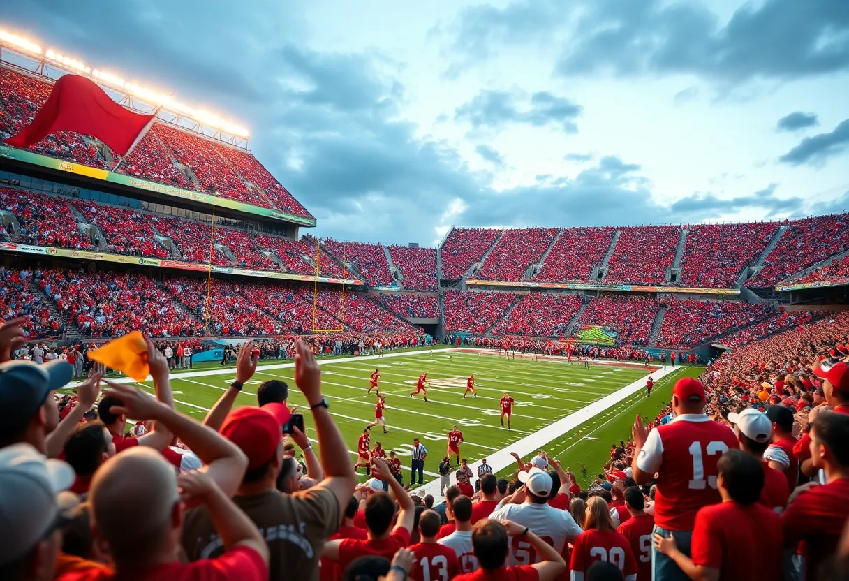 N.C. State football players in action during the game.