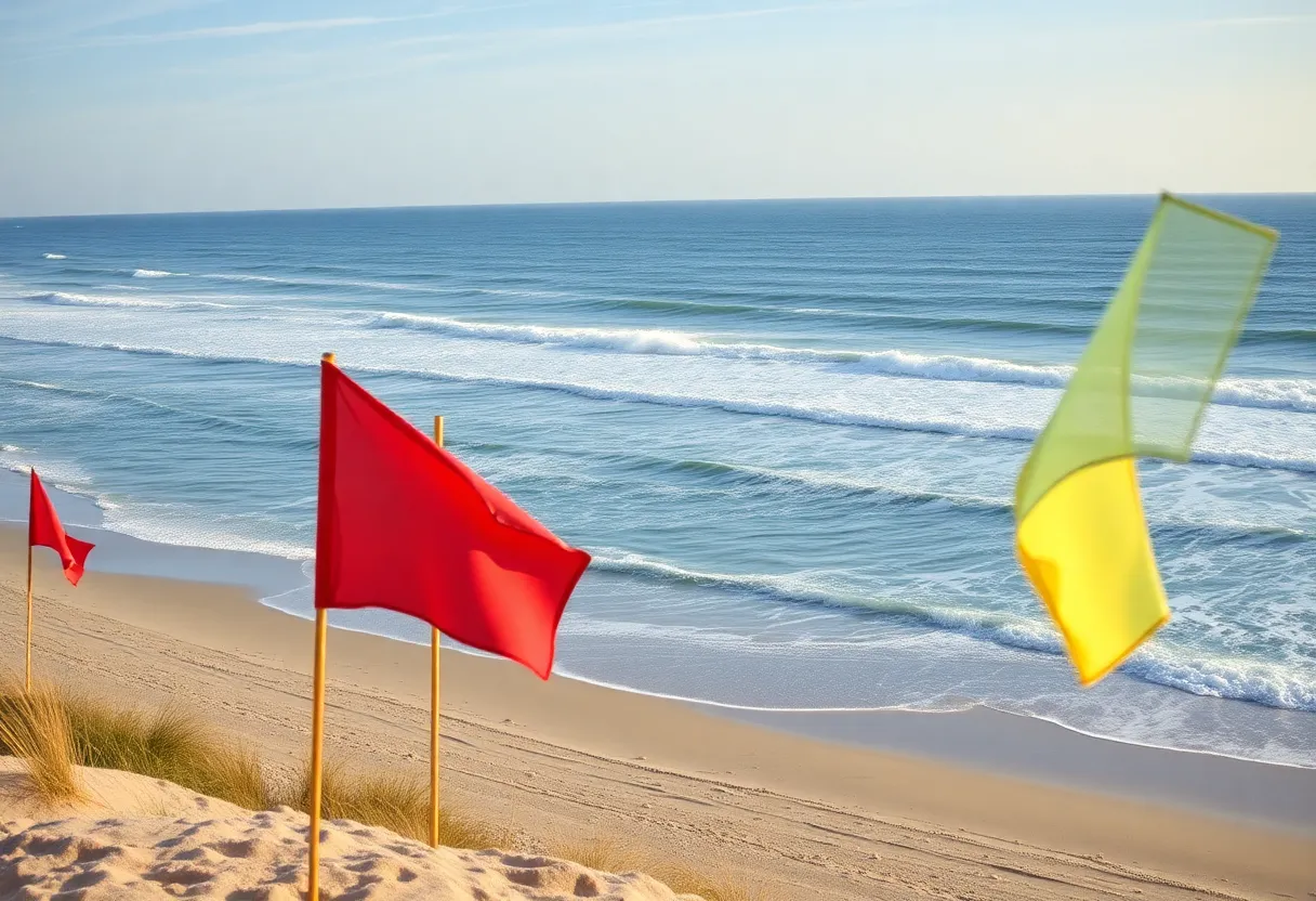 Warning sign at Outer Banks beach regarding hazardous surf conditions